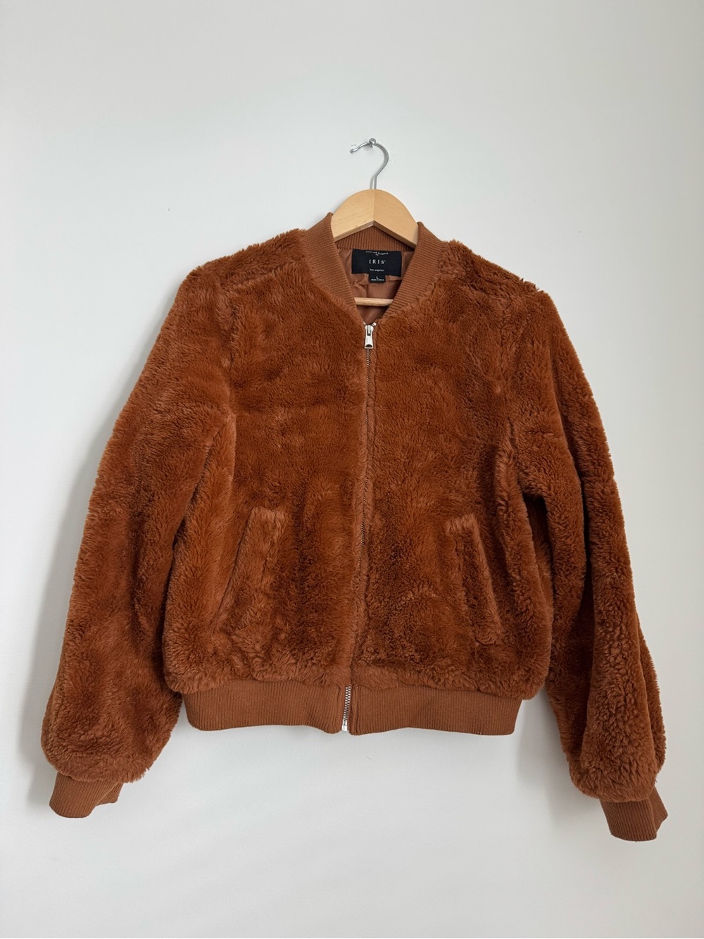 iris Chestnut Brown Faux Fur Bomber Jacket - Men